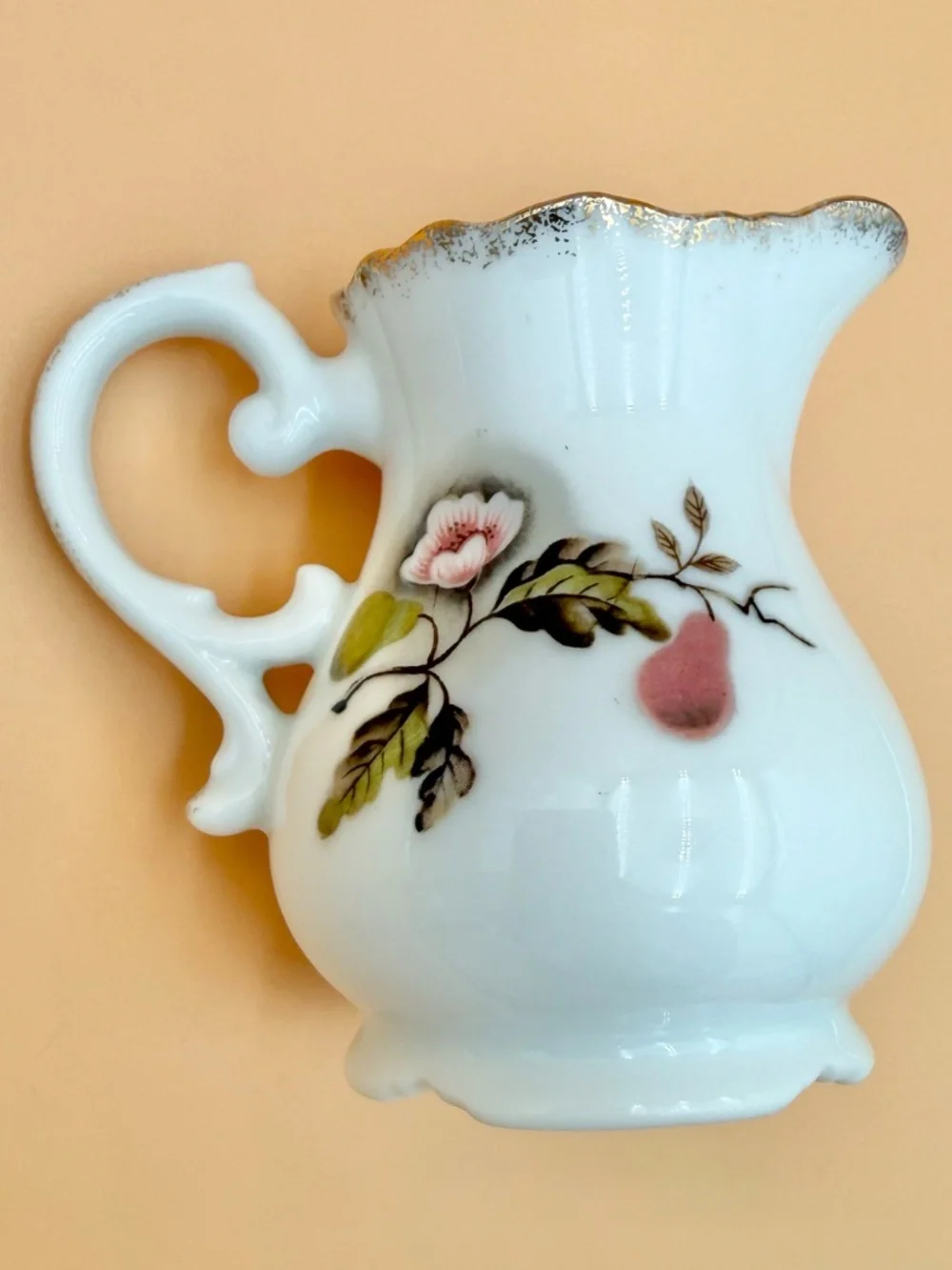 Vintage Lefton China Hand Painted Pear Blossom Creamer & Covered Sugar Bowl NE42